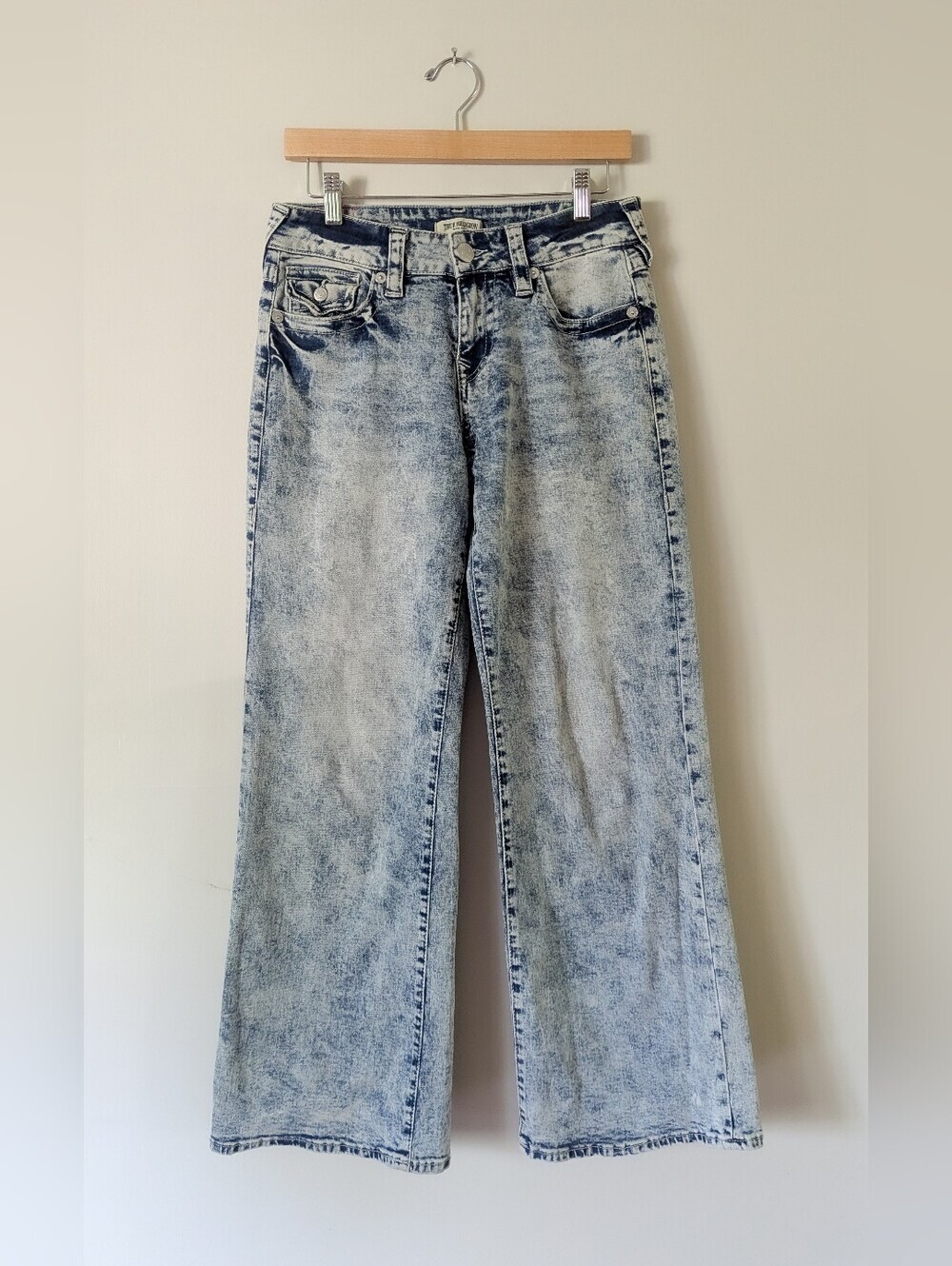 True Religion Acid Wash Wide Leg Jeans